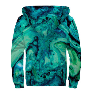 Turquoise Acid Melt Print Sherpa Lined Zip Up Hoodie