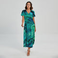 Turquoise Acid Melt Print Short Sleeve Maxi Dress