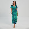 Turquoise Acid Melt Print Short Sleeve Maxi Dress