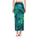 Turquoise Acid Melt Print Side Slit Maxi Skirt