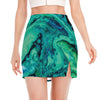 Turquoise Acid Melt Print Side Slit Mini Skirt