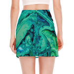 Turquoise Acid Melt Print Side Slit Mini Skirt