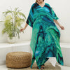 Turquoise Acid Melt Print Silk V-Neck Kaftan Dress