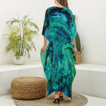 Turquoise Acid Melt Print Silk V-Neck Kaftan Dress