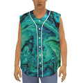 Turquoise Acid Melt Print Sleeveless Baseball Jersey
