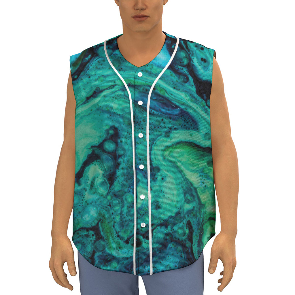 Turquoise Acid Melt Print Sleeveless Baseball Jersey