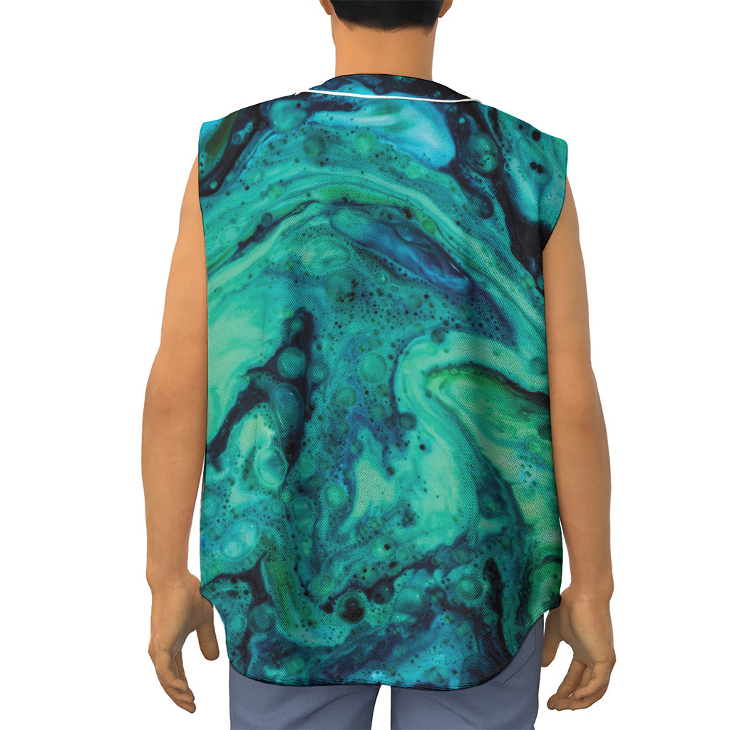 Turquoise Acid Melt Print Sleeveless Baseball Jersey