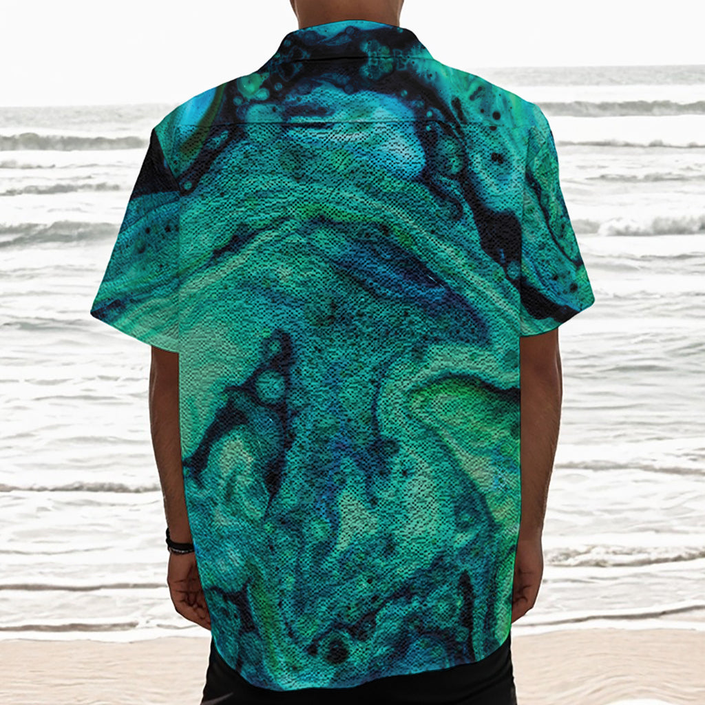 Turquoise Acid Melt Print Textured Short Sleeve Shirt