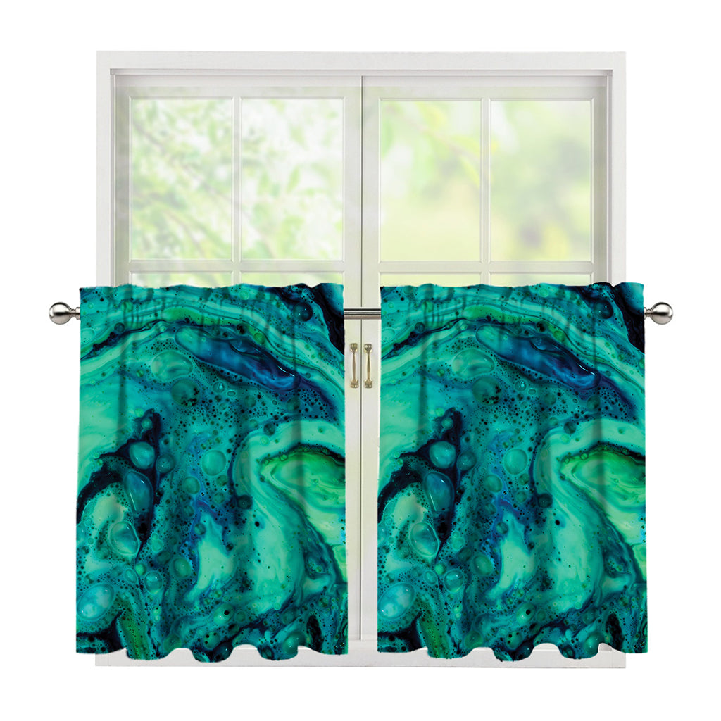 Turquoise Acid Melt Print Tier Curtains