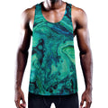 Turquoise Acid Melt Print Men's Workout Tank Top