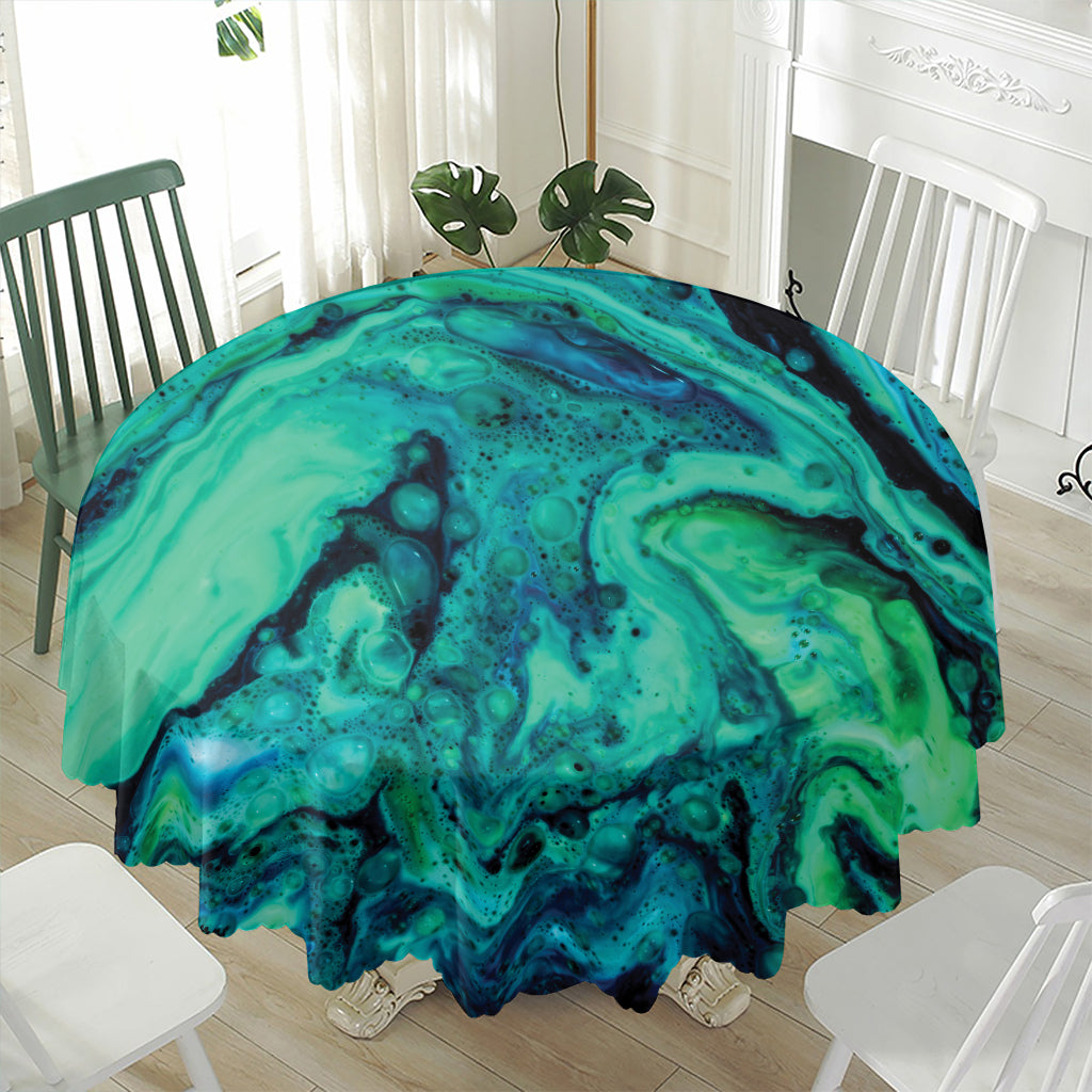 Turquoise Acid Melt Print Waterproof Round Tablecloth