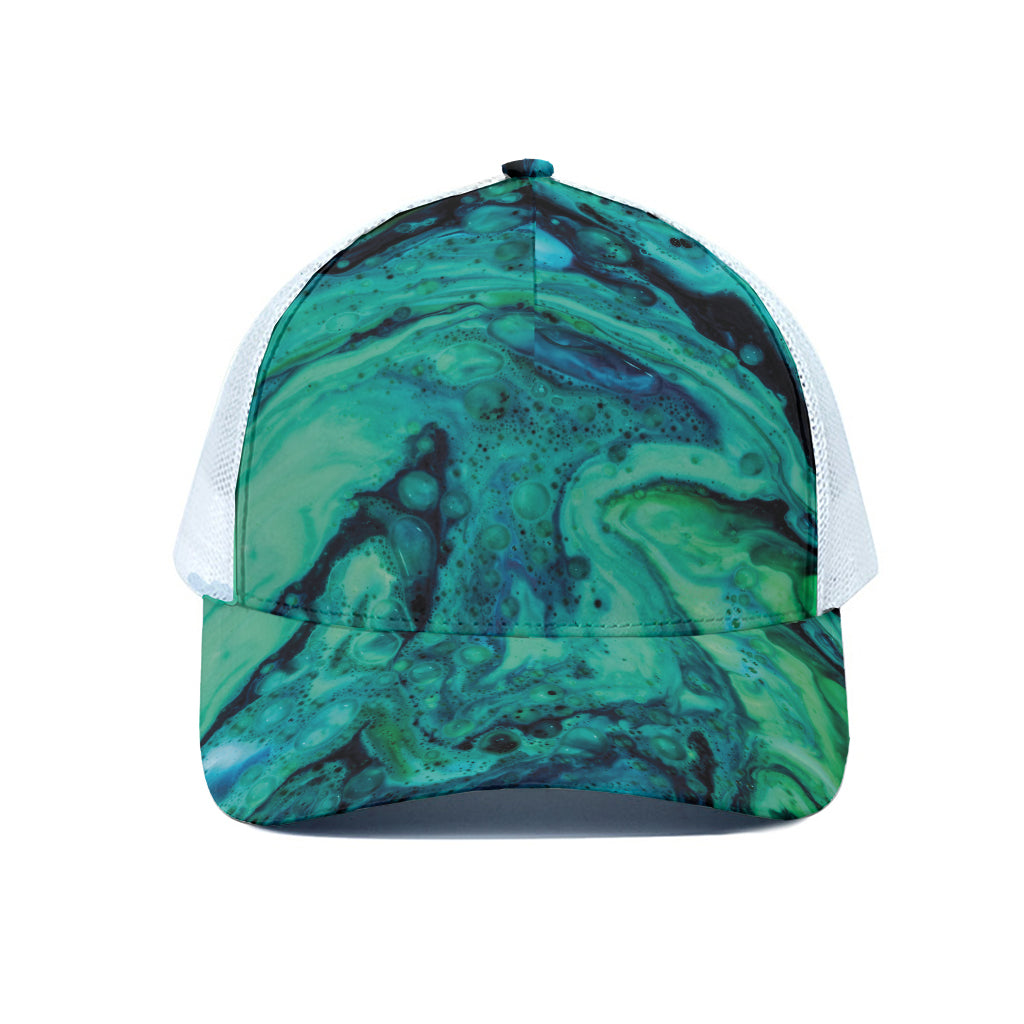 Turquoise Acid Melt Print White Mesh Trucker Cap