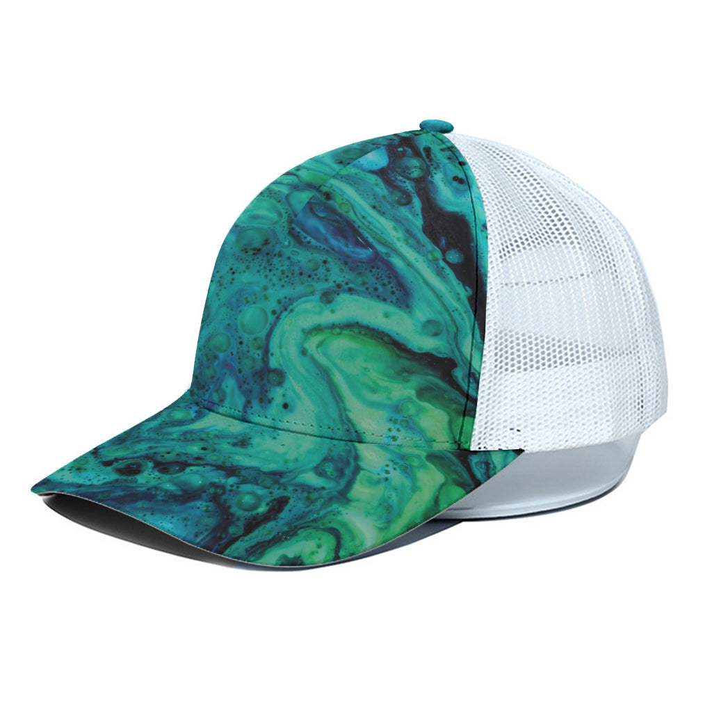 Turquoise Acid Melt Print White Mesh Trucker Cap