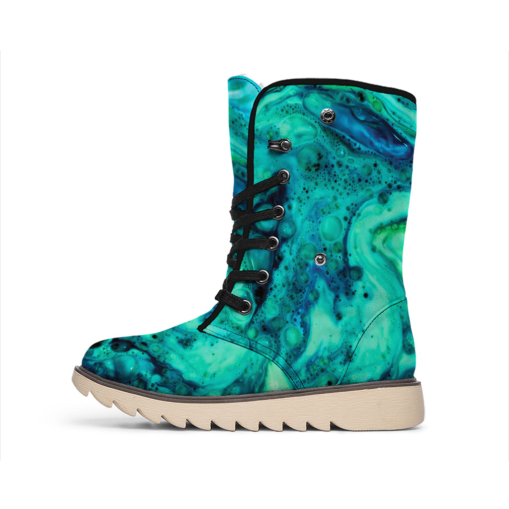 Turquoise Acid Melt Print Winter Boots