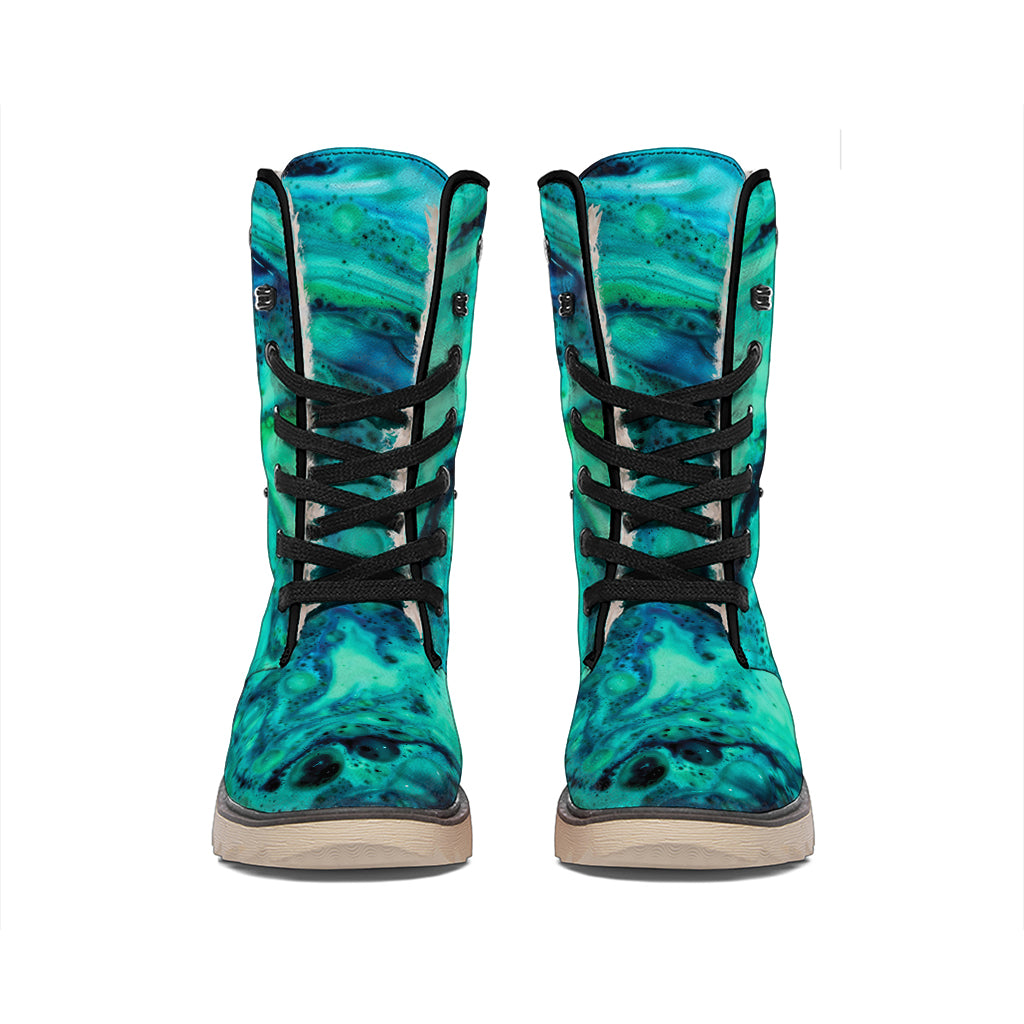 Turquoise Acid Melt Print Winter Boots