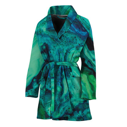 Turquoise Acid Melt Print Women's Bathrobe