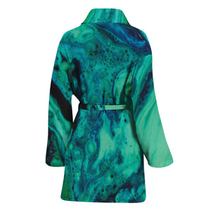 Turquoise Acid Melt Print Women's Bathrobe