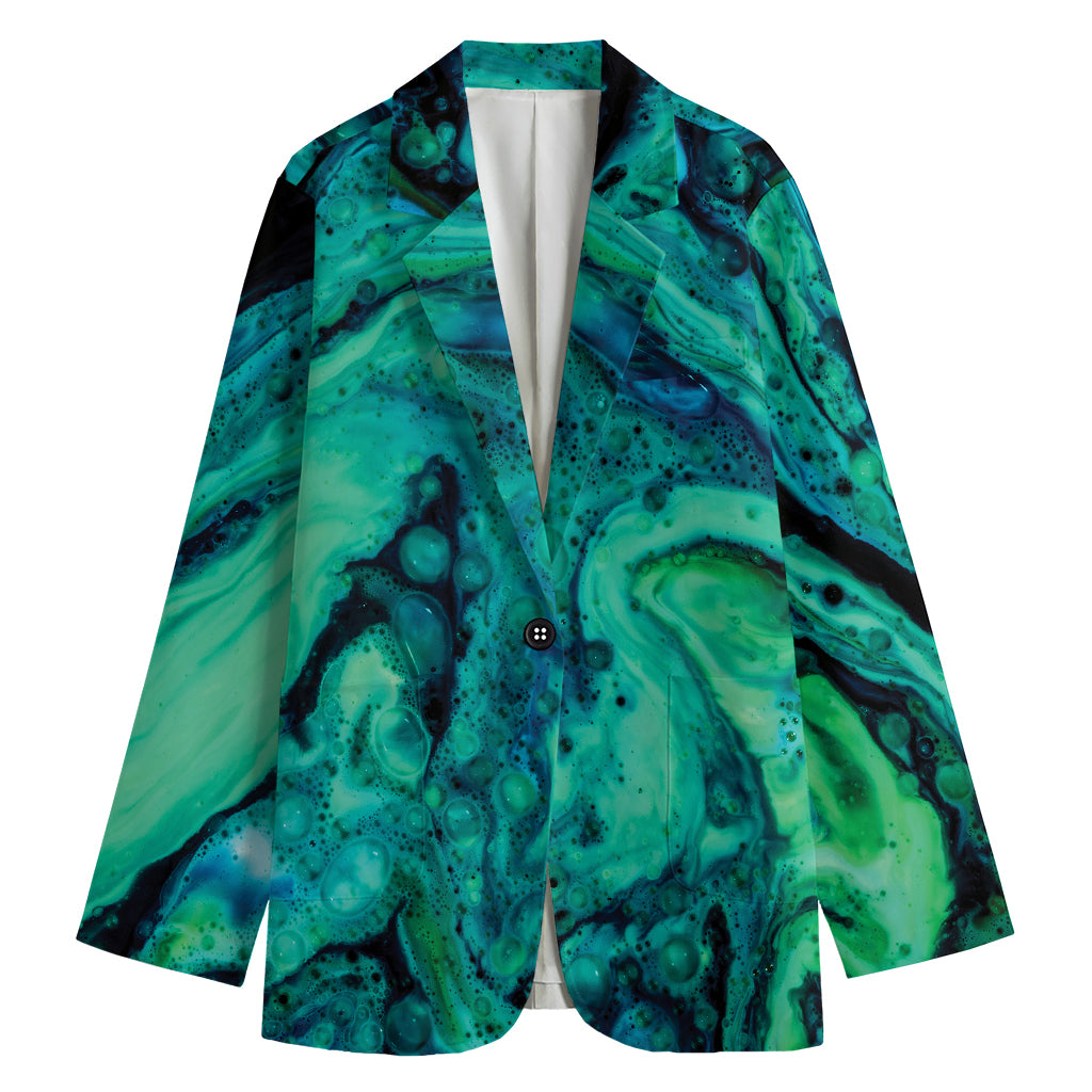 Turquoise Acid Melt Print Women's Blazer