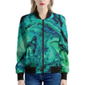 Turquoise Acid Melt Print Women's Bomber Jacket
