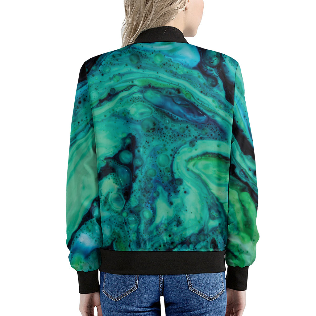 Turquoise Acid Melt Print Women's Bomber Jacket