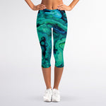 Turquoise Acid Melt Print Women's Capri Leggings