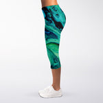 Turquoise Acid Melt Print Women's Capri Leggings