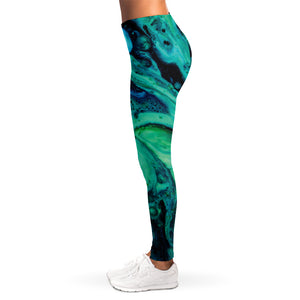 Turquoise Acid Melt Print Women's Leggings