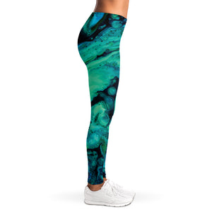 Turquoise Acid Melt Print Women's Leggings