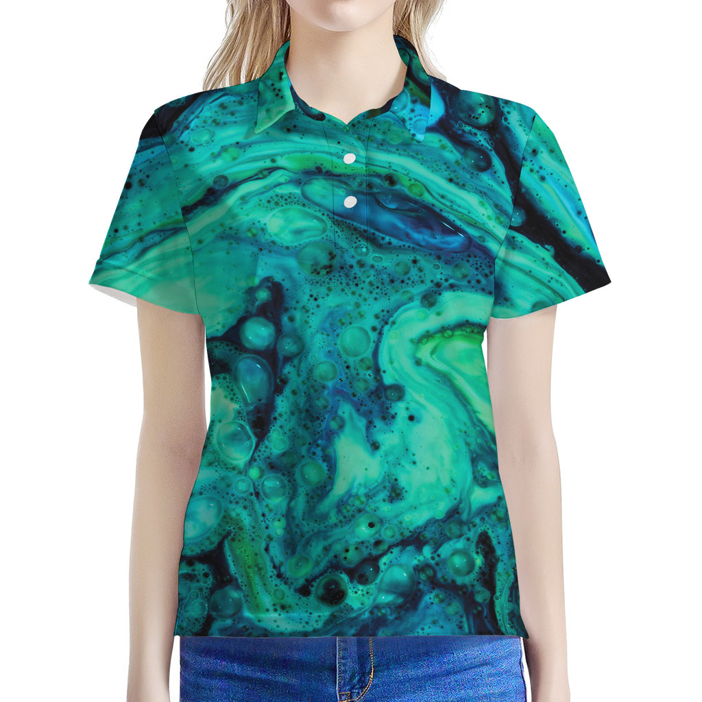 Turquoise Acid Melt Print Women's Polo Shirt