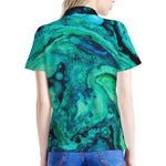 Turquoise Acid Melt Print Women's Polo Shirt