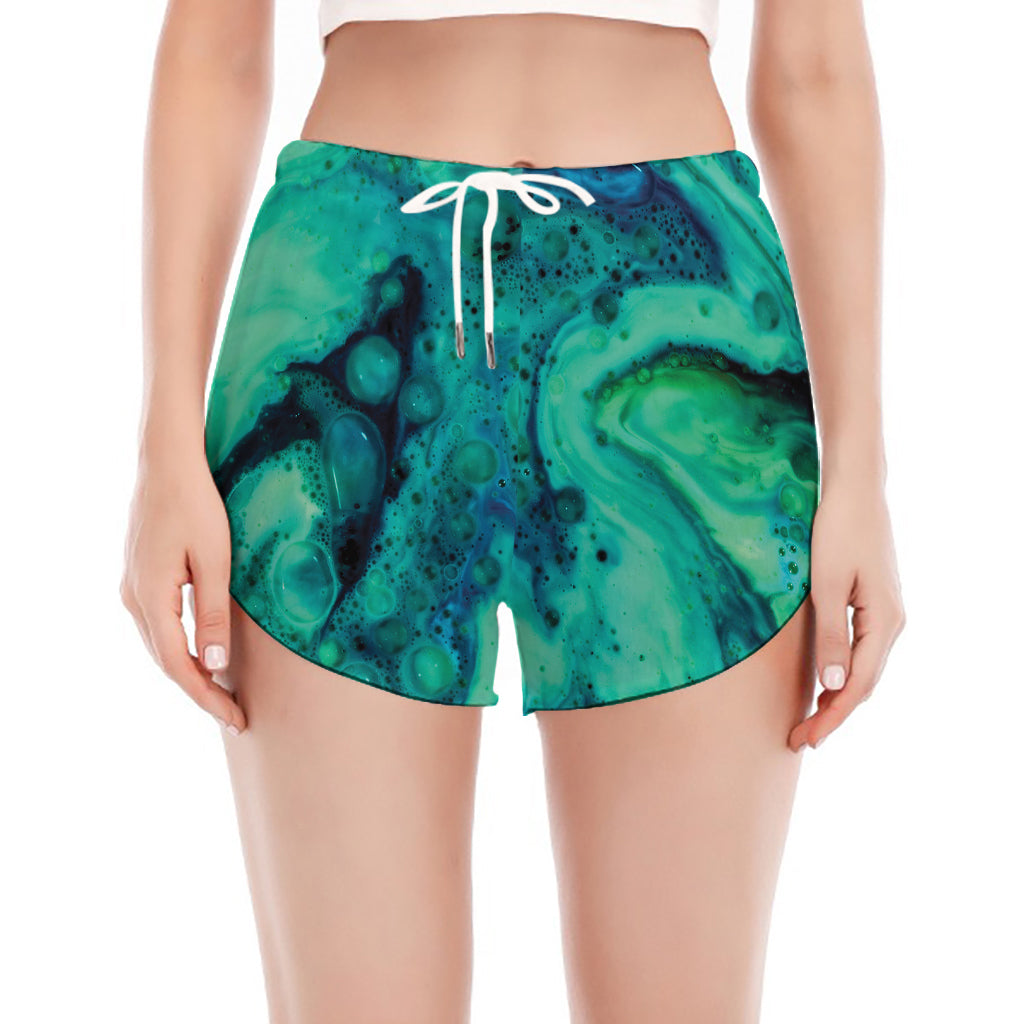 Turquoise Acid Melt Print Women's Split Running Shorts
