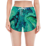 Turquoise Acid Melt Print Women's Split Running Shorts