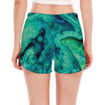 Turquoise Acid Melt Print Women's Split Running Shorts
