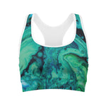 Turquoise Acid Melt Print Women's Sports Bra