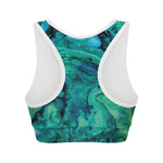 Turquoise Acid Melt Print Women's Sports Bra