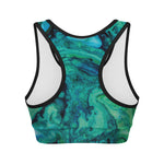 Turquoise Acid Melt Print Women's Sports Bra