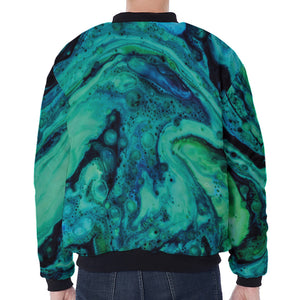 Turquoise Acid Melt Print Zip Sleeve Bomber Jacket