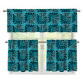 Turquoise African Ethnic Pattern Print 3 Piece Kitchen Curtains