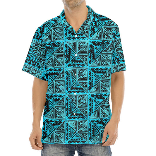 Turquoise African Ethnic Pattern Print Aloha Shirt