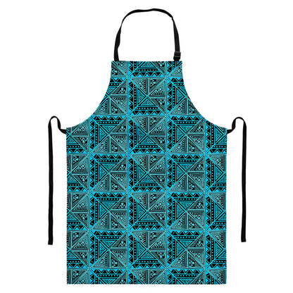 Turquoise African Ethnic Pattern Print Bib Apron With Pocket
