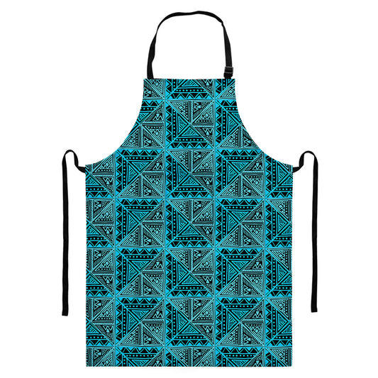 Turquoise African Ethnic Pattern Print Bib Apron With Pocket