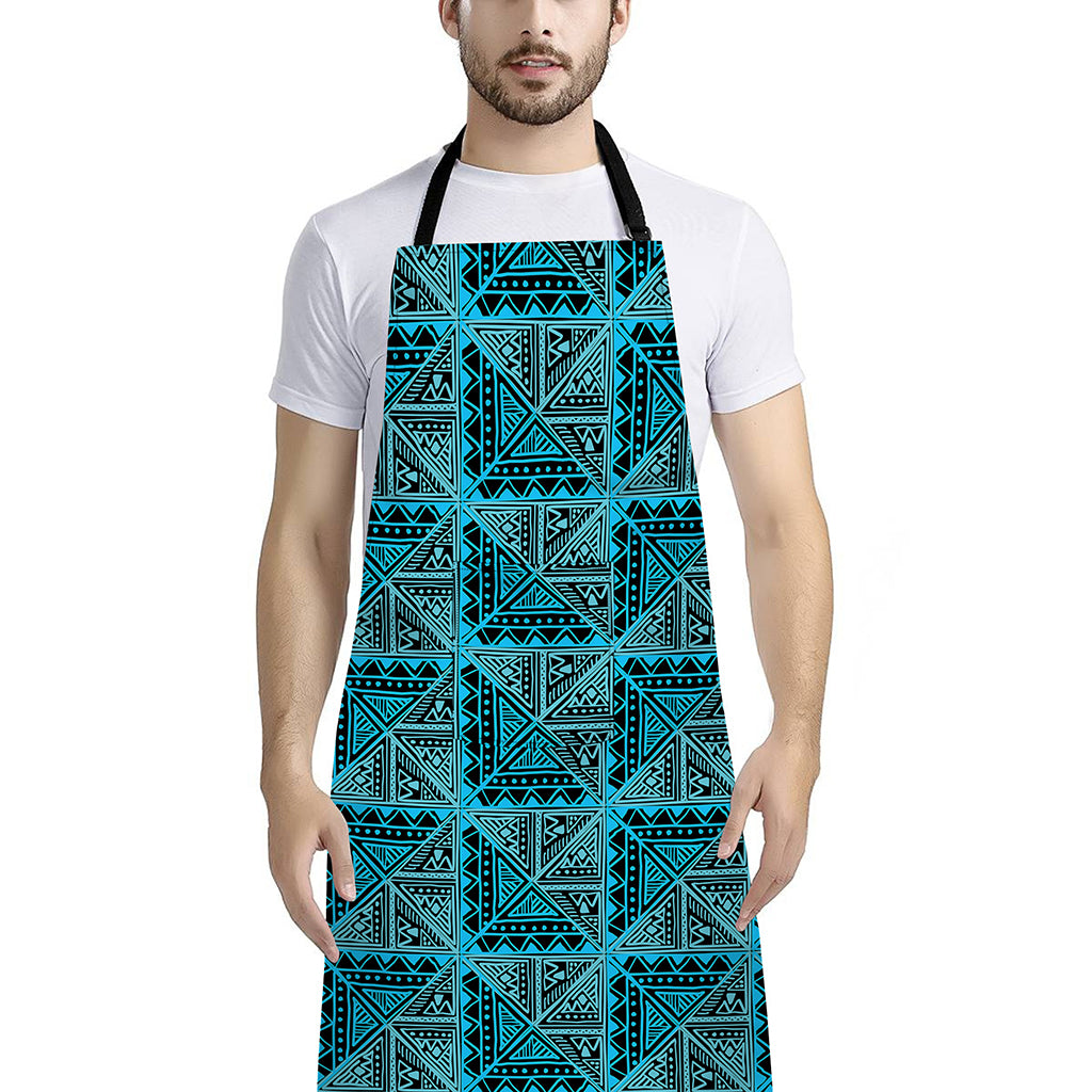 Turquoise African Ethnic Pattern Print Bib Apron With Pocket