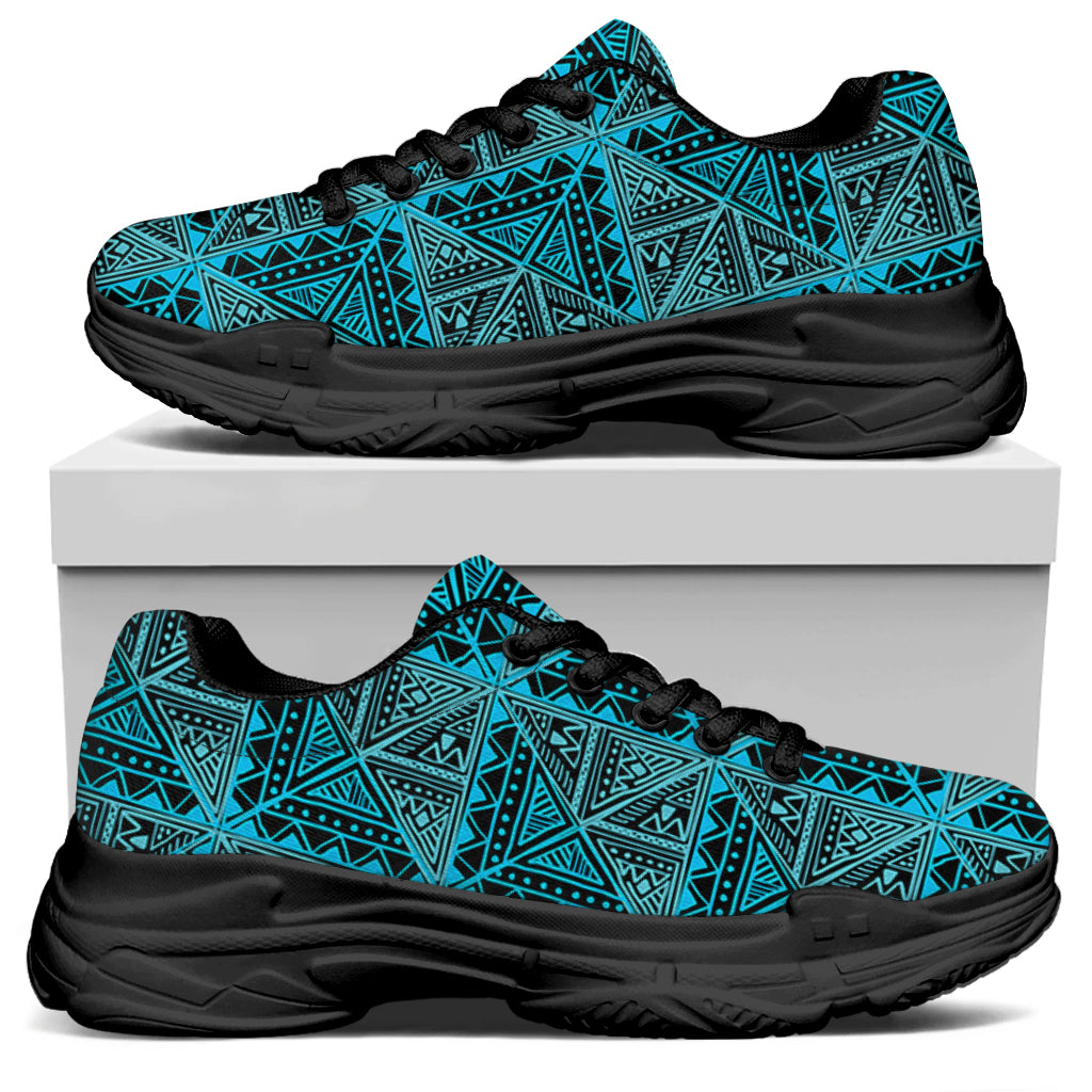 Turquoise African Ethnic Pattern Print Black Chunky Shoes