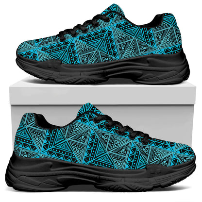 Turquoise African Ethnic Pattern Print Black Chunky Shoes