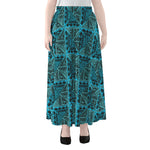 Turquoise African Ethnic Pattern Print Chiffon Maxi Skirt