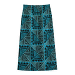 Turquoise African Ethnic Pattern Print Cotton Front Slit Maxi Skirt