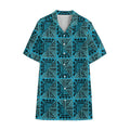 Turquoise African Ethnic Pattern Print Cotton Hawaiian Shirt