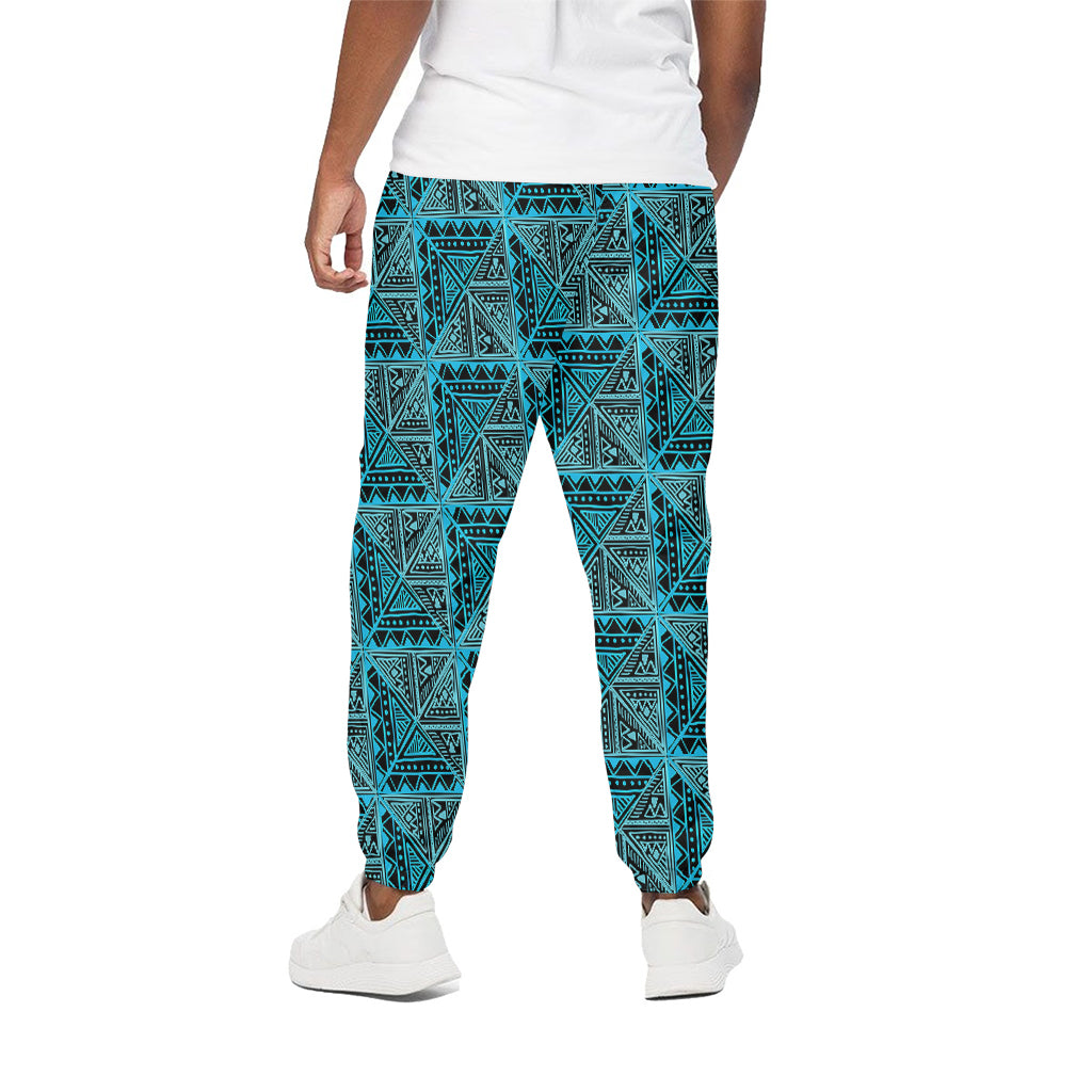 Turquoise African Ethnic Pattern Print Cotton Pants