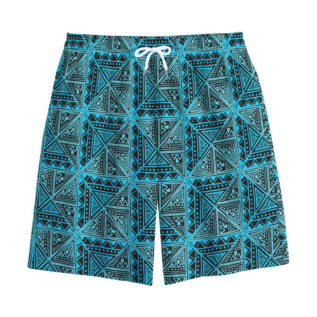 Turquoise African Ethnic Pattern Print Cotton Shorts