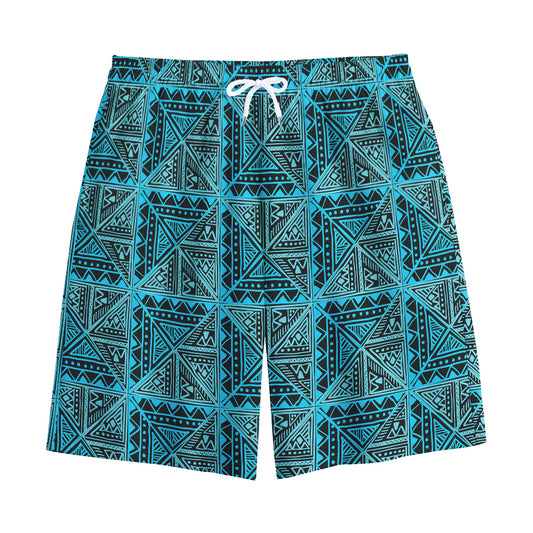 Turquoise African Ethnic Pattern Print Cotton Shorts